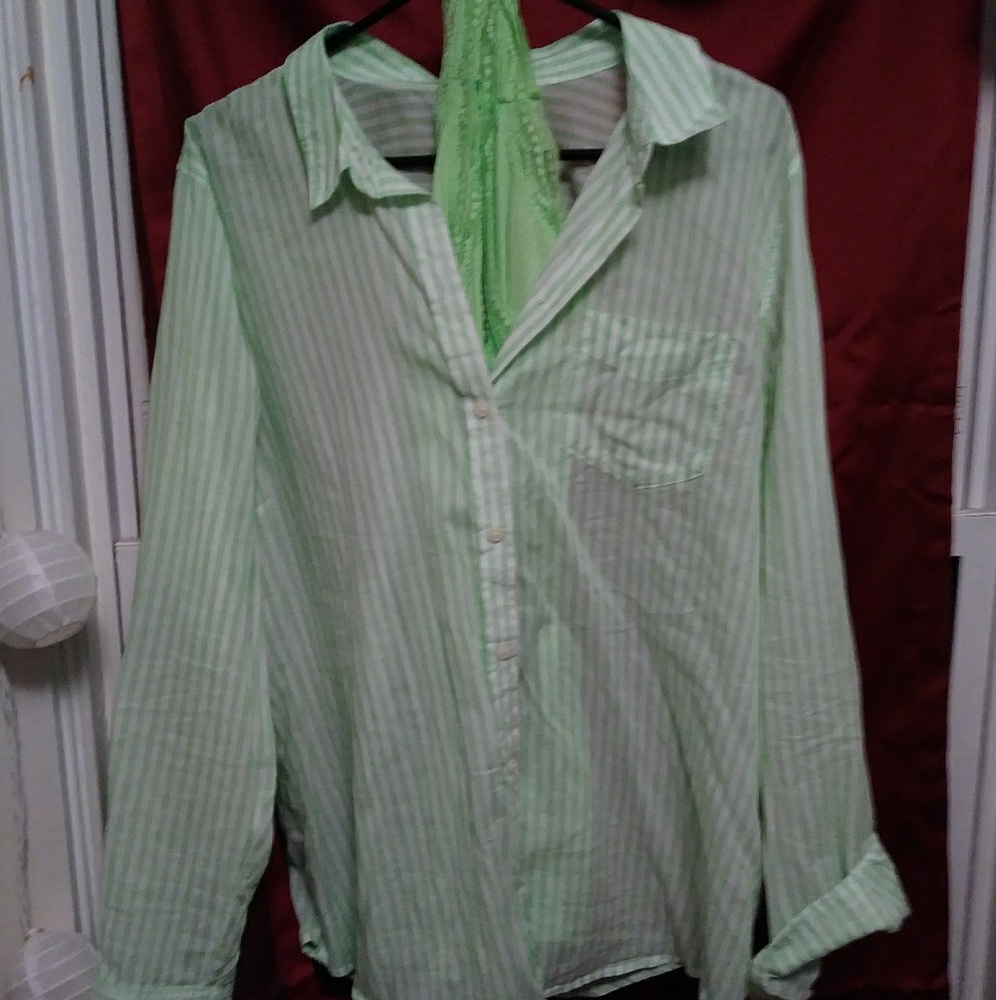 Green stripped blouse with camy